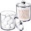 SheeChung 15-Ounce Small Clear Plastic Apothecary Jar - Qtip Dispenser Holder Bathroom Vanity Storage Canister Acrylic Jar for Cotton Ball,Cotton Swab,Q-Tips,Cotton Rounds | 2 Pack (Clear)