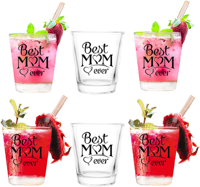 Best Mom Shot Glasses Gift - "Best Mom Ever" - Unique Novelty Present for Mother’S Day, Birthday, Anniversary – Ideal Present for Mom, Wife, New Mom - 2 Oz - Set of 6 - with Gift Box - by Bisyata