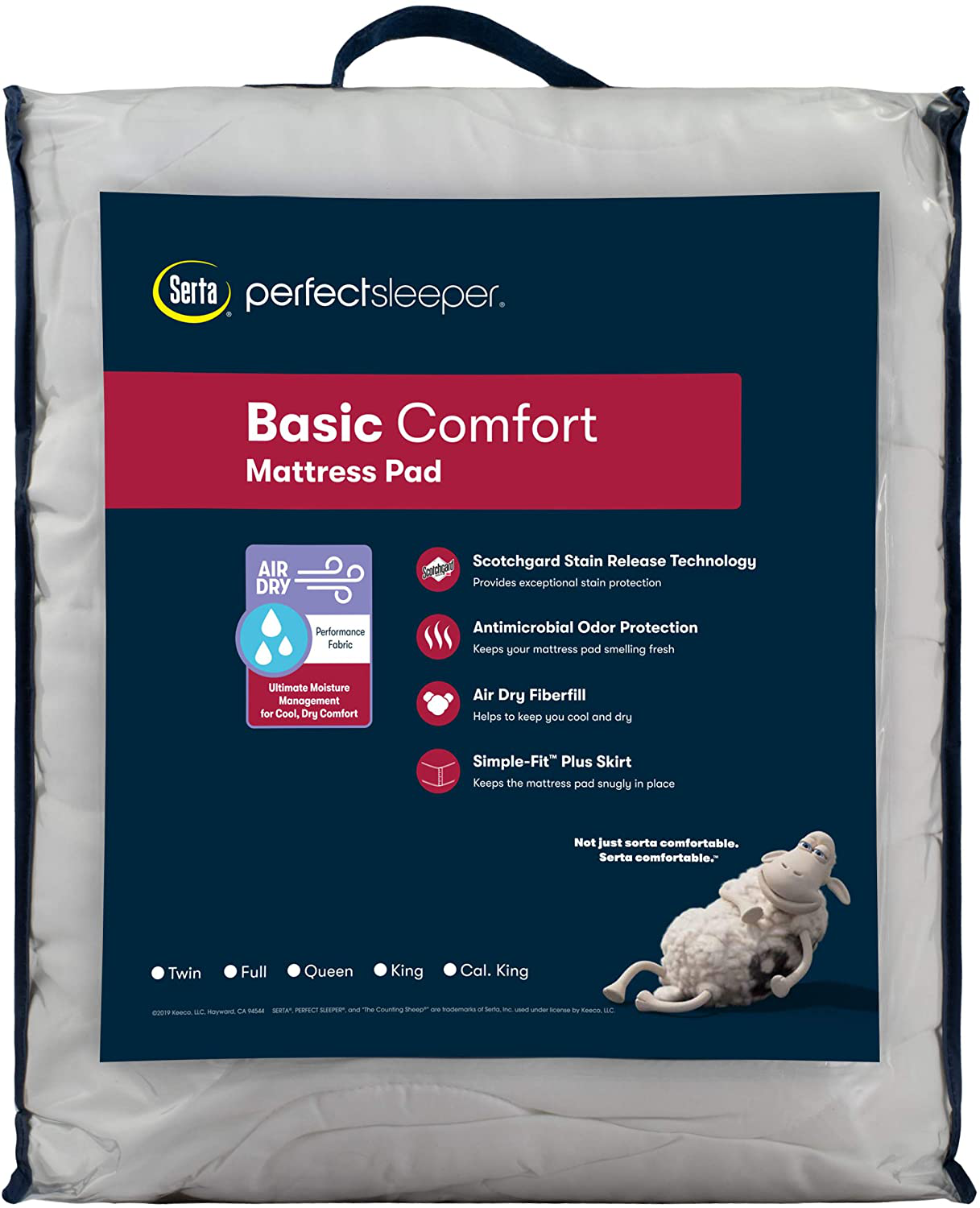 Serta Perfect Sleeper Basic Comfort Mattress Pad, Air Dry Moisture Wicking, Microfiber Fill, Scotchgard Stain Release, Antimicrobial Odor Protection, Cooling, Full, White
