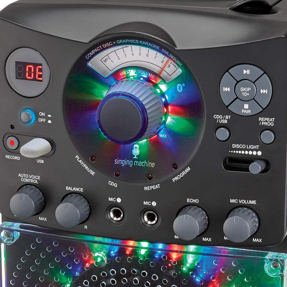 Bluetooth Karaoke System with LED Disco Lights, CD+G, USB, and Microphone