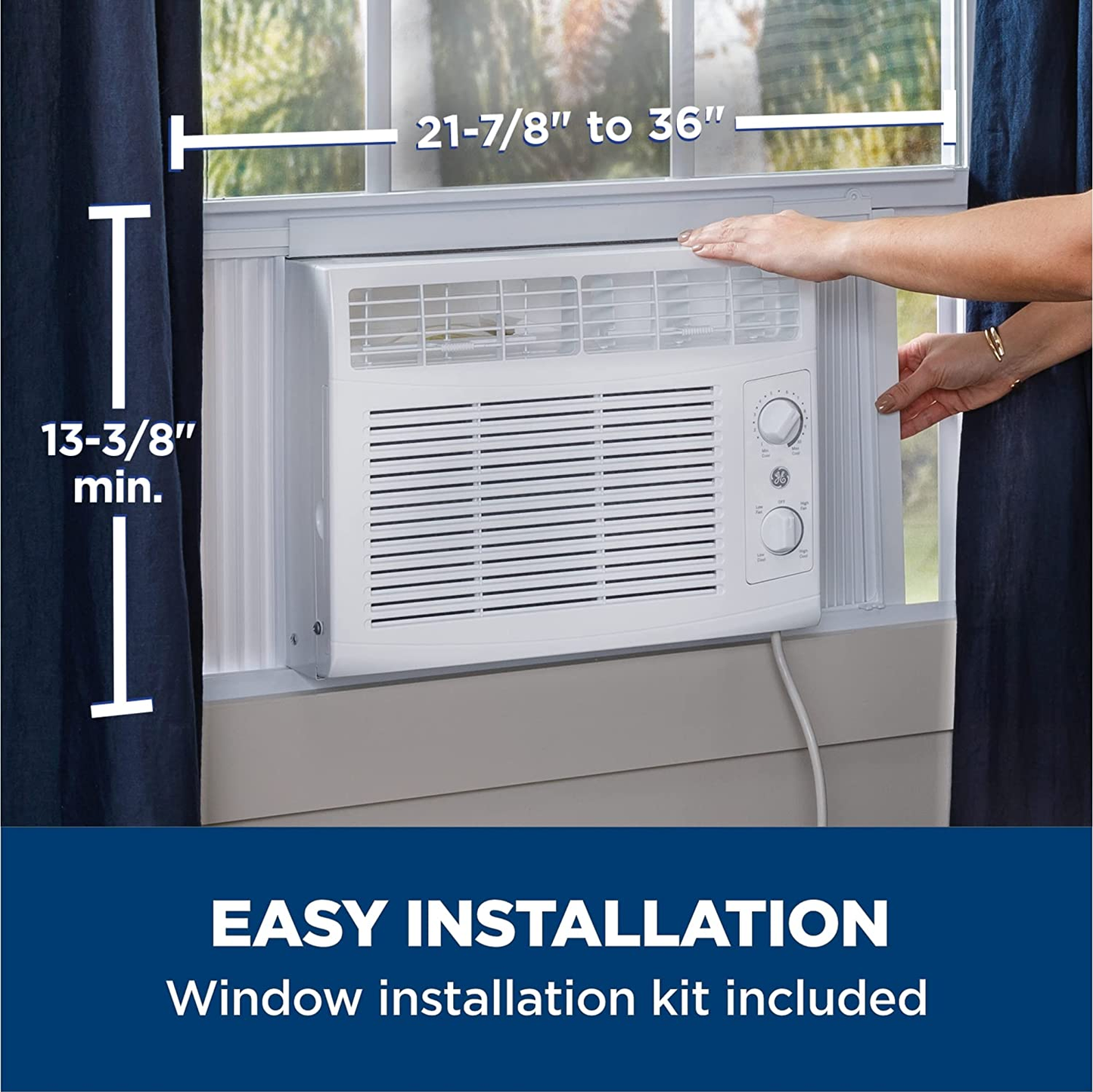 GE Air Conditioner for Window, 5,000 BTU, Easy Install Kit Included, Dual Mechanics Fan Power and Temperature Control Cools up to 150 Square Feet, 115 Volts, White