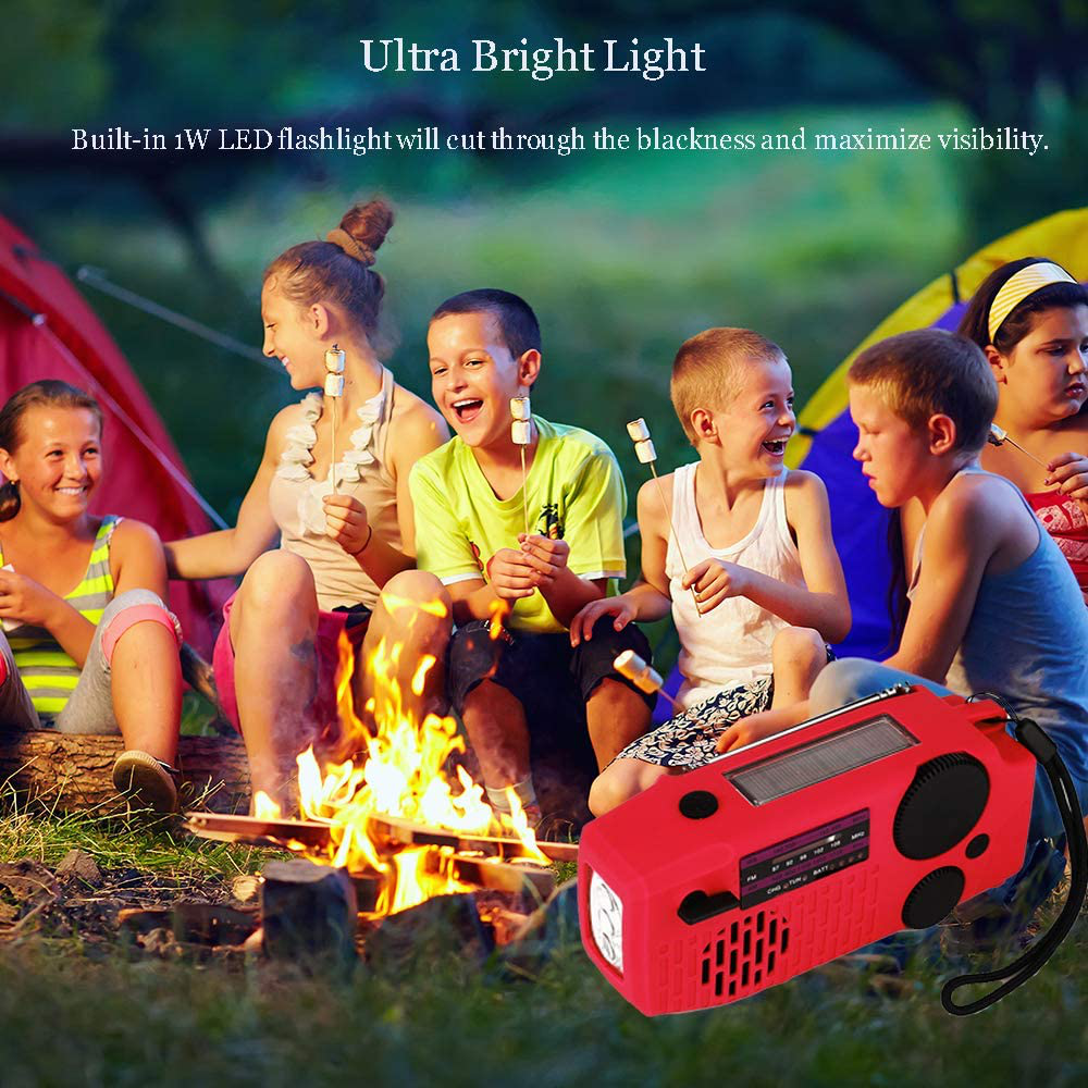 Portable Solar Emergency Hand Crank AM FM NOAA Weather Radio for Home Outdoor with LED Flashlight, 2000mAh Power Bank USB Charger, SOS Alarm,Battery Display