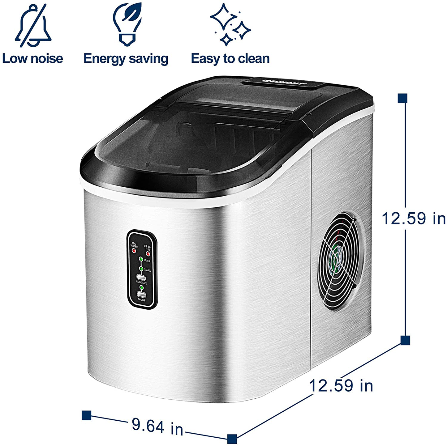 Euhomy Ice Maker Machine Countertop, 26 lbs in 24 Hours, 9 Cubes Ready in 6 Mins, Electric ice maker and Compact potable ice maker with Ice Scoop and Basket. Perfect for Home/Kitchen/Office.(Sliver)