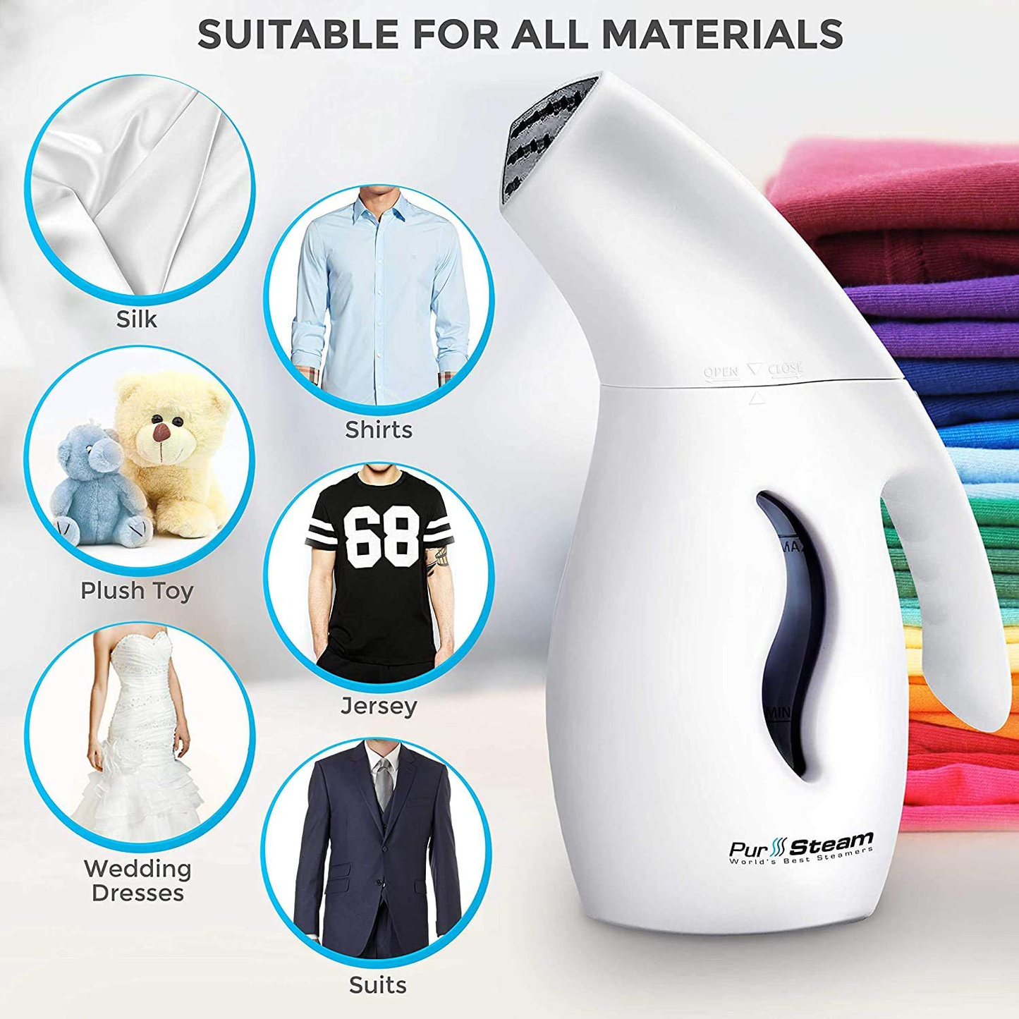 PurSteam Garment Steamer For Clothes, Powerful 7-1 Fabric Steamer For Home/Travel. Remove Wrinkles/Steam/Soften/Clean/and Defrost with UltraFast-Heat Aluminum Heating Element