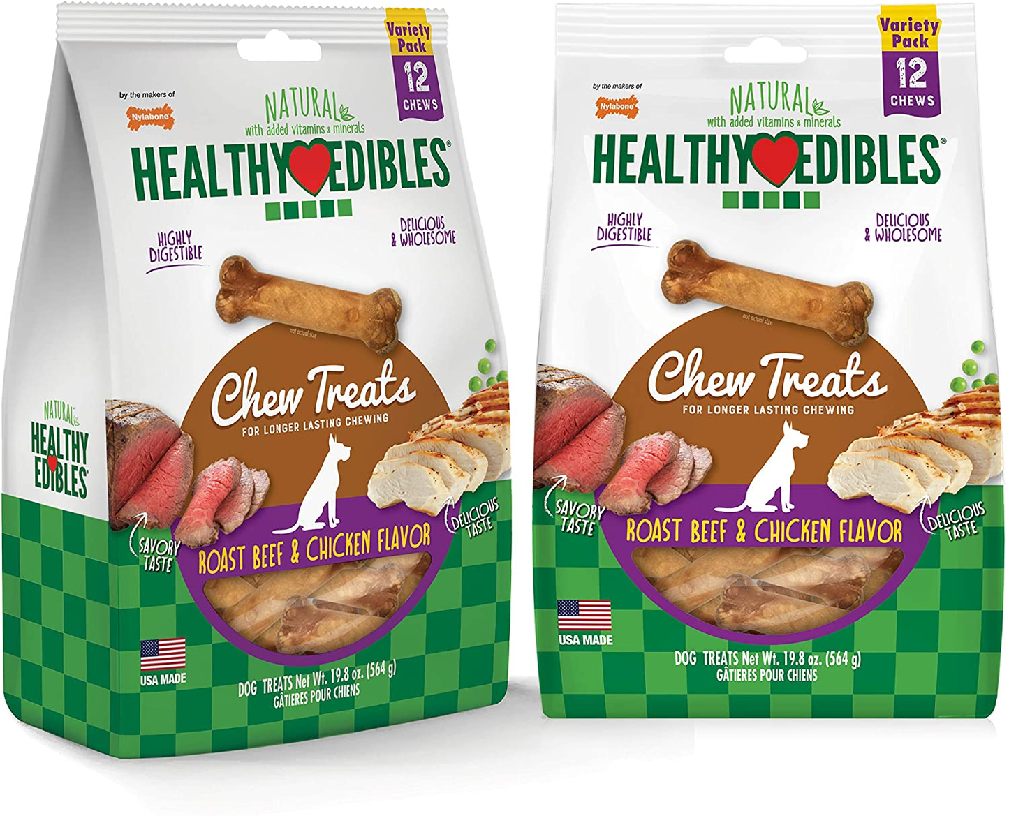 Nylabone Healthy Edibles All-Natural Long Lasting Bacon Flavor Chew Treats 3 Count Bacon Small/Regular