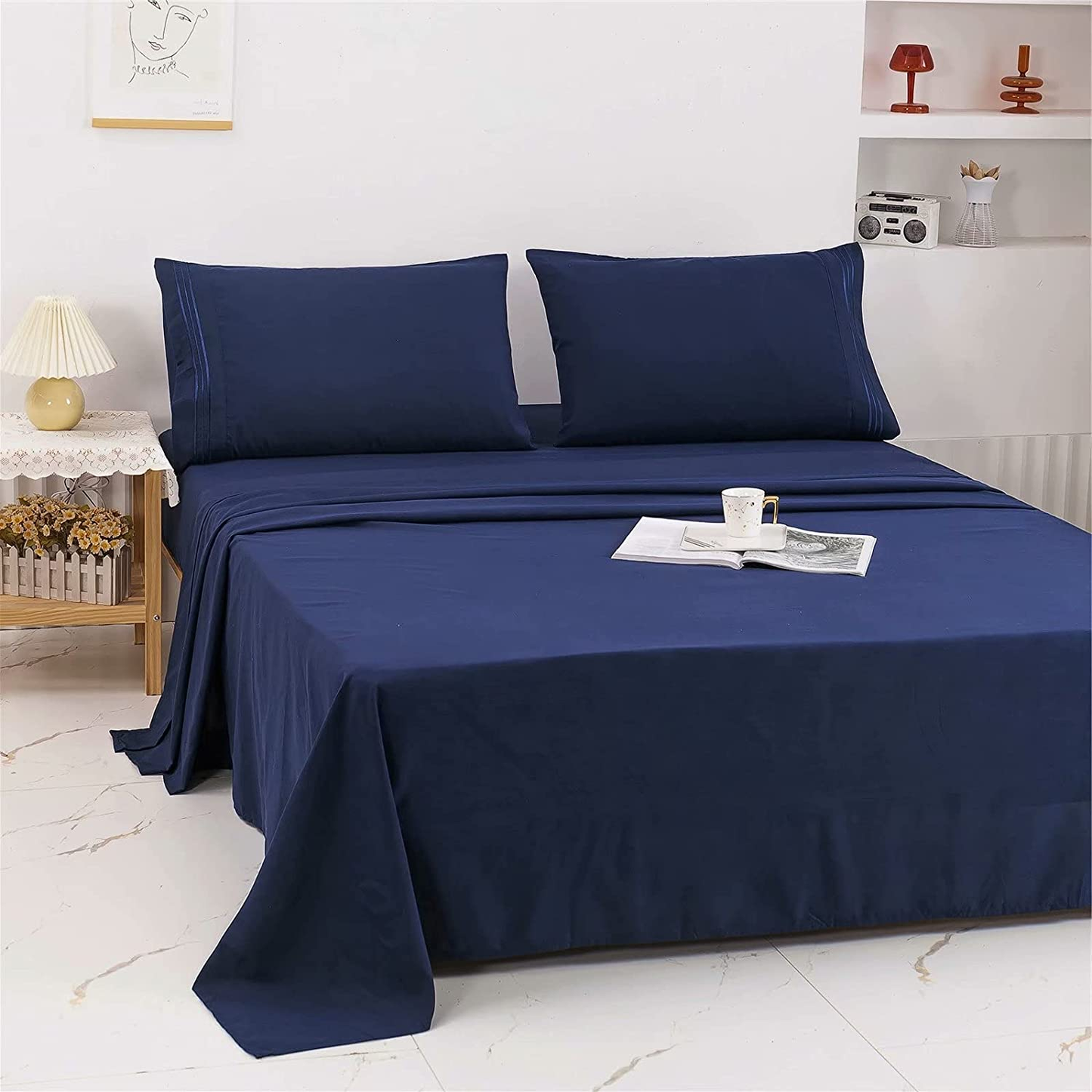 Bed Sheet Set 4 Piece Extra Soft Luxury Brushed Microfiber 1800 Thread Count with Deep Pockets
