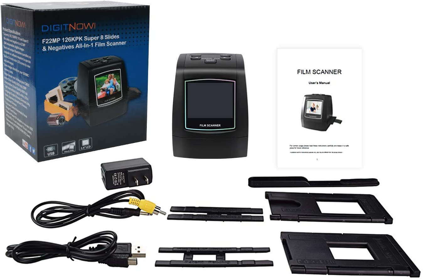 DIGITNOW 22MP All-in-1 Film & Slide Scanner, Converts 35mm 135 110 126 and Super 8 Films/Slides/Negatives to Digital JPG Photos, Built-in 128MB Memory, 2.4 LCD Screen