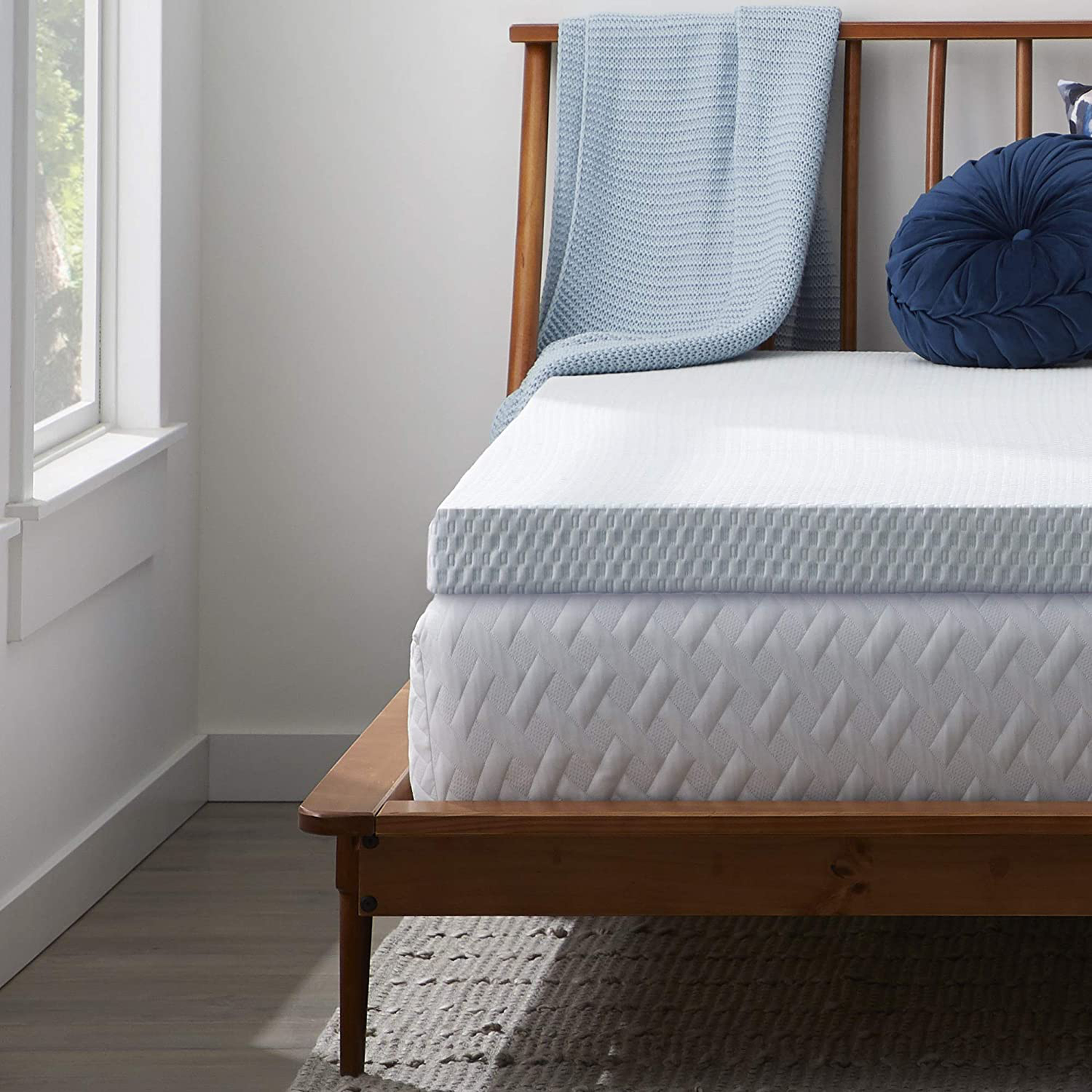 LUCID Soft and Breathable Machine Washable-Zippered Enclosure-Removeable Non-Slip Mattress Topper Cover, Twin XL, 2 Inch