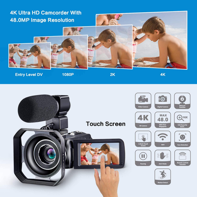 4K Camcorder Vlogging Camera for YouTube Ultra HD 4K 48MP Video Camera with Microphone & Remote Control WiFi Digital Camera 3.0" IPS Touch Screen