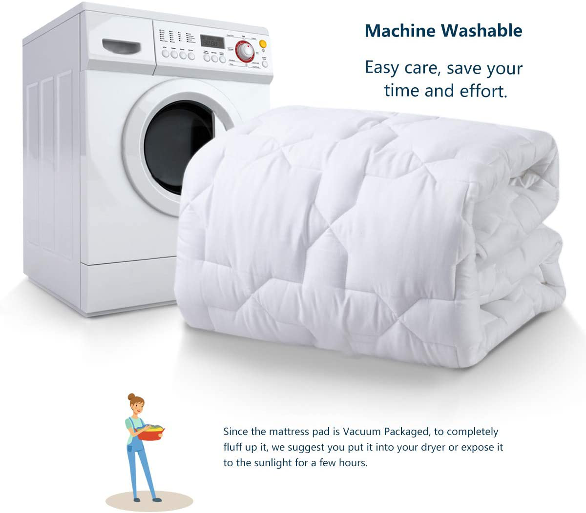 CozyLux King Mattress Pad Deep Pocket Non Slip Cotton Mattress Topper Breathable and Soft Quilted Fitted Mattress Cover Up to 18" Thick Pillowtop 450GSM Bed Mattress Pad White