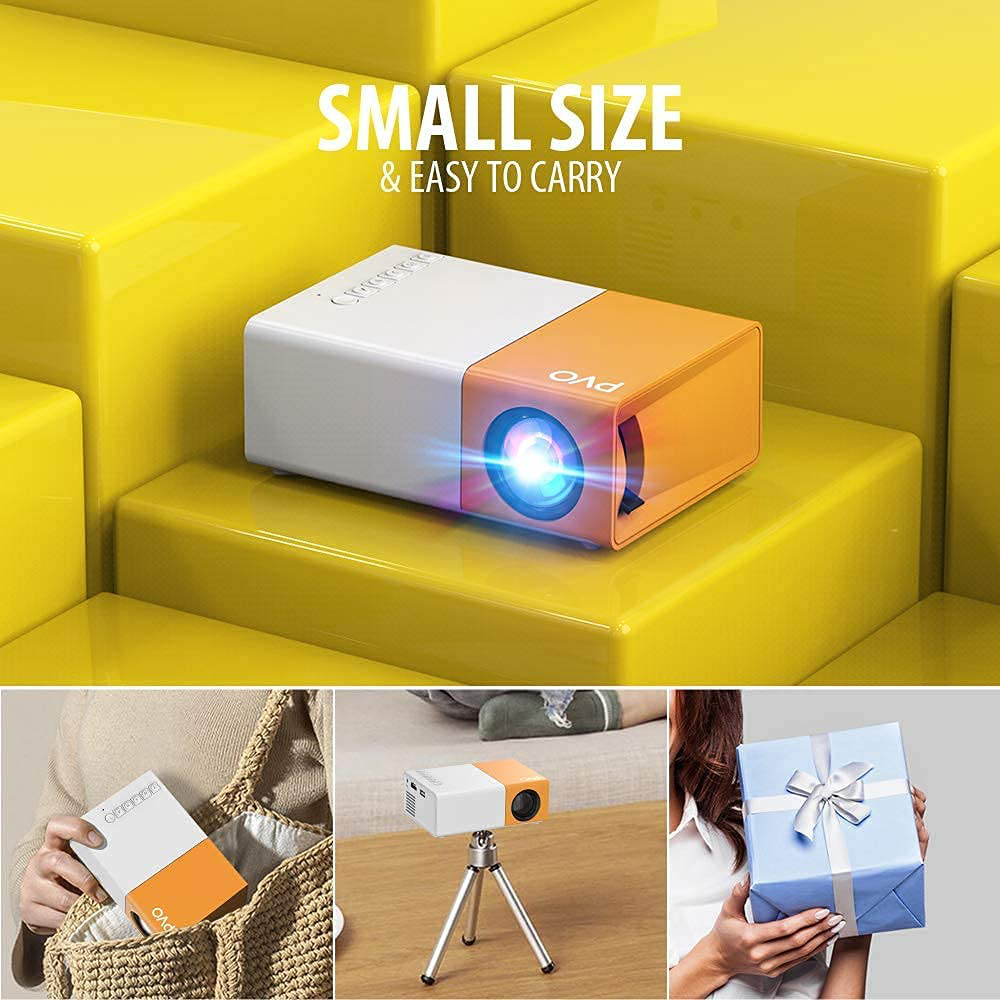 Mini Projector, PVO Portable Projector for Cartoon, Kids Gift, Outdoor Movie Projector, LED Pico Video Projector for Home Theater Movie Projector with HDMI USB TV AV Interfaces and Remote Control