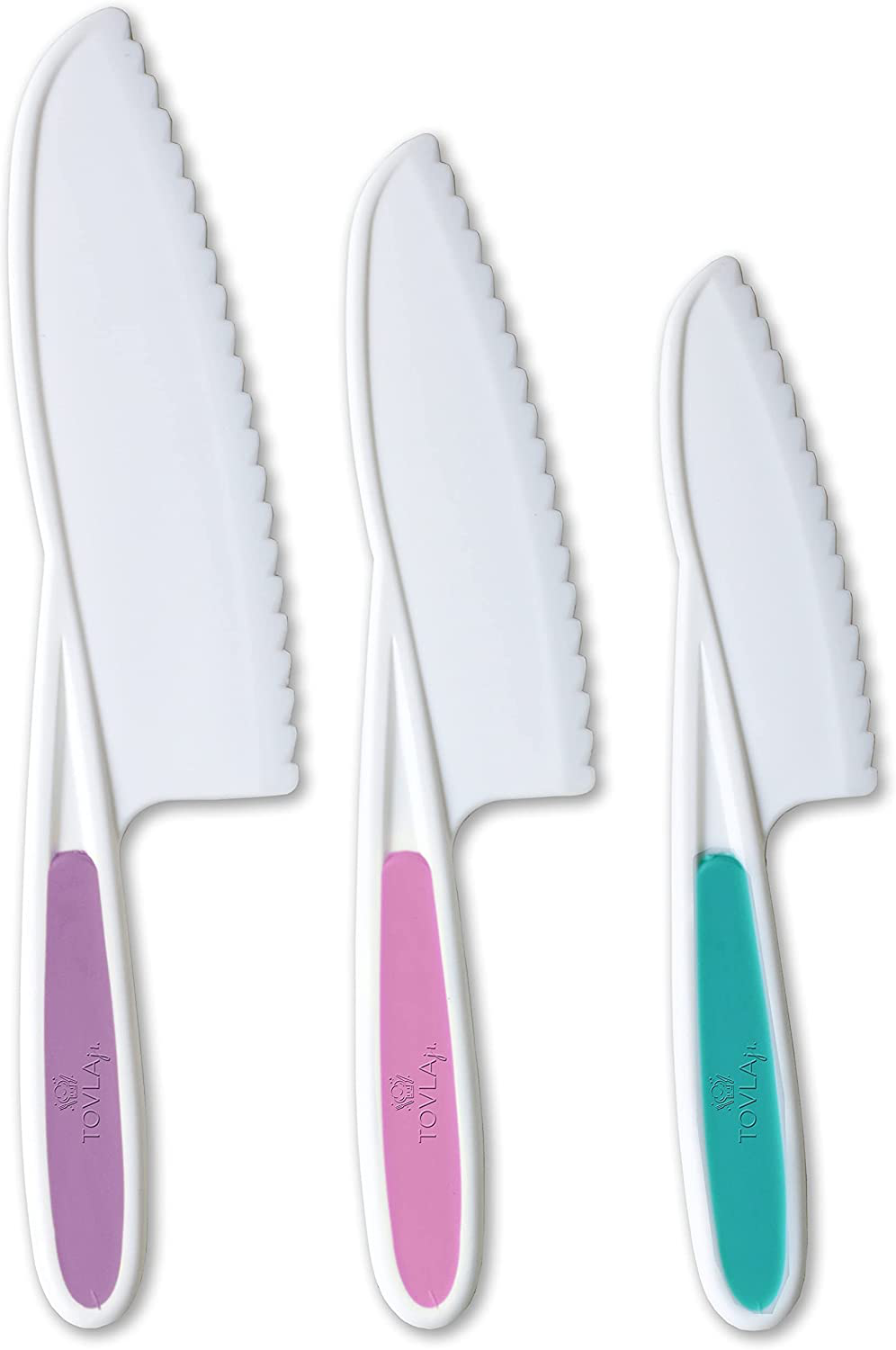 Tovla Jr. Knives for Kids 3-Piece Nylon Kitchen Baking Knife Set: Children's Cooking Knives in 3 Sizes & Colors/Firm Grip, Serrated Edges, BPA-Free Kids' Knives (colors vary for each size knife)