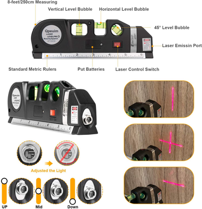 Laser Level Tool, Multipurpose Laser Level Kit Standard Cross Line Laser Level Laser Line Leveler Beam Tool with Metric Rulers