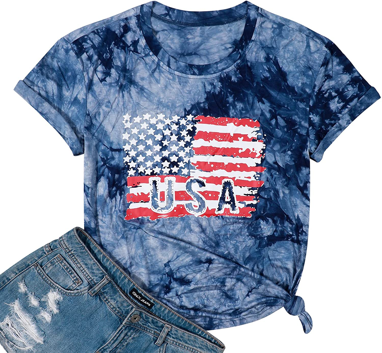 Women American Flag Shirt USA 4Th of July Independence Day T-Shirt Patriotic Stars Stripes Short Sleeve Tee Tops