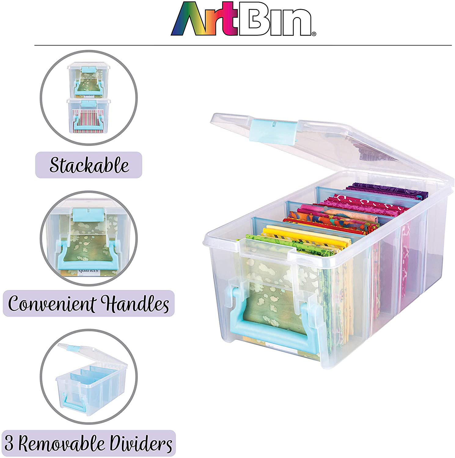 ArtBin 6925AA Semi Satchel with Removable Dividers, Portable Art & Craft Organizer with Handle, [1] Plastic Storage Case, Clear with Aqua Accents