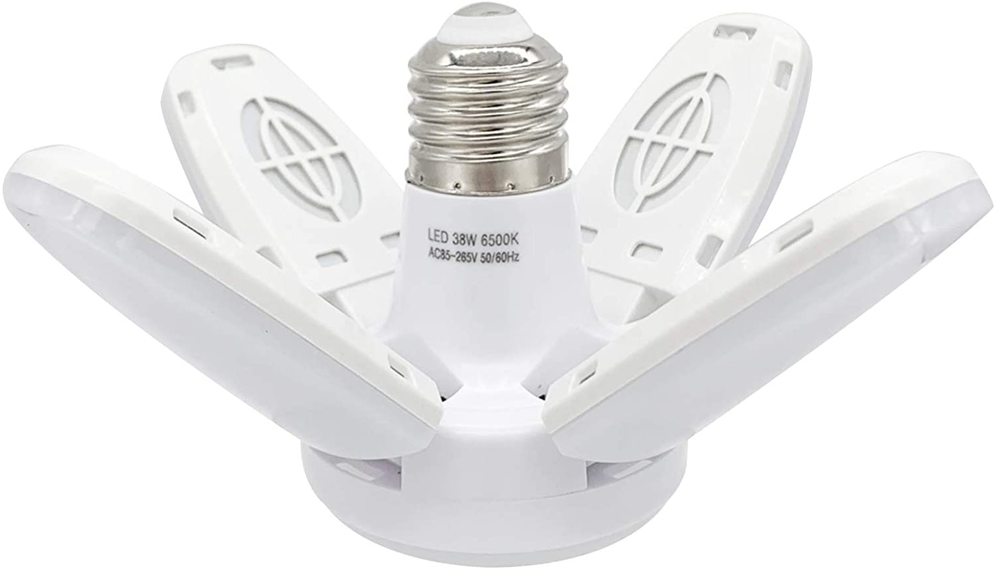 Goolrc 4-Pack Garage Lights Dimmable LED Garage Lights Ceiling, 38W 6000LM 6500K LED Garage Ceiling Lights with 4 Adjustable Panels for Garages, Workshop,Indoor, Outdoor, and Warehouse(E27/B22 LED)