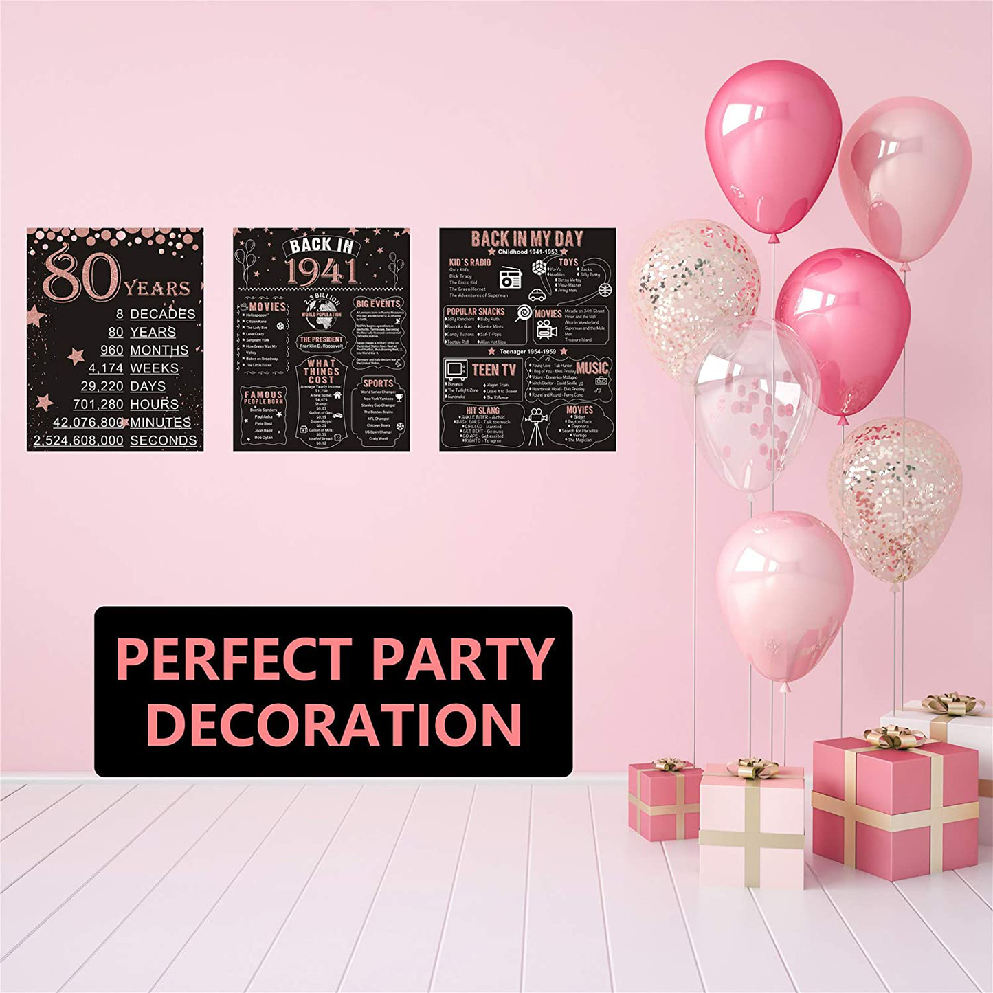 Homanga 70th Birthday Decorations for Women or Men, Rose Gold 3 Pieces 11”x 14” Back In 1951 Poster, 70 Years Party Wedding Anniversary Decoration Supplies, 70th Gifts for Women Her
