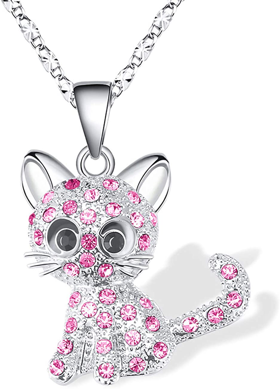 Lanqueen Kitty Cat Pendant Necklace Jewelry for Women Girls Cat Lover Gifts Daughter Loved Necklace 18+2.4 Inch Chain