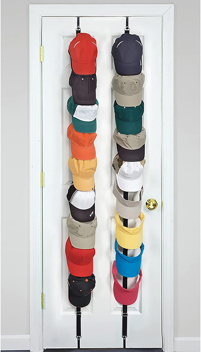 Perfect Curve CapRack18 Over-The-Door Cap Organizer, Two Straps, Holds Up To 18 Caps, Black