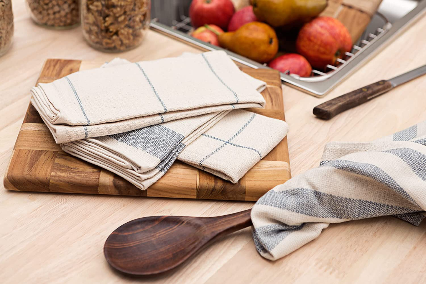 MEEMA Dish Towels for Kitchen | Set of 4, 20 X 28 In. Super Absorbent Weave Cotton Kitchen Towels | Made with Upcycled Denim and Cotton | Zero Waste Unpaper Towels, Dish Rags, and Tea Towels