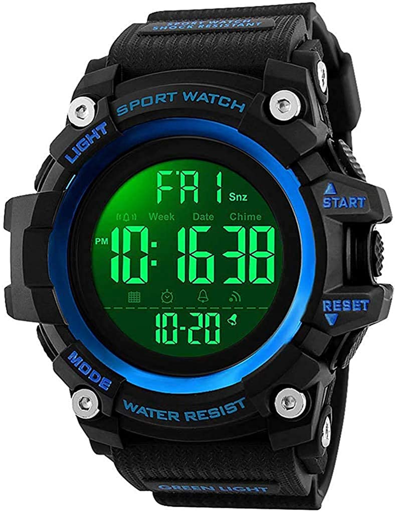 Mens Large Dial Analog Digital Watch Casual Sport Watch Multifunction Military Watch with LED Light