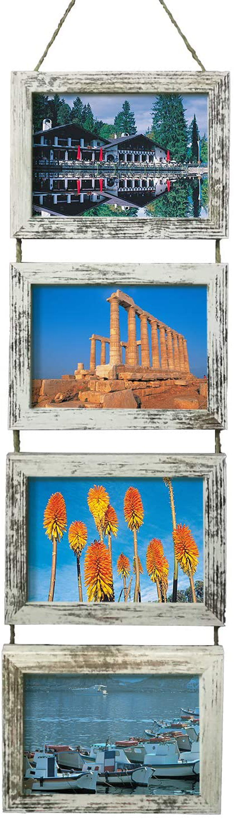Wall Hanging 5x7 Picture Frames Collage with 4 Opening Distressed White Frames