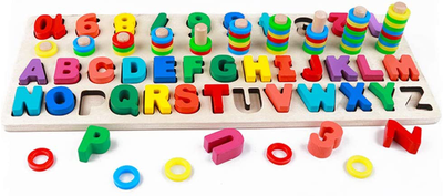 RUIDELI Wooden Blocks Puzzle Board Set Alphabet ABC, Learning & Educational Toys for Number Counting, Colors Stacking, Shape Sorting, Early Education Toy