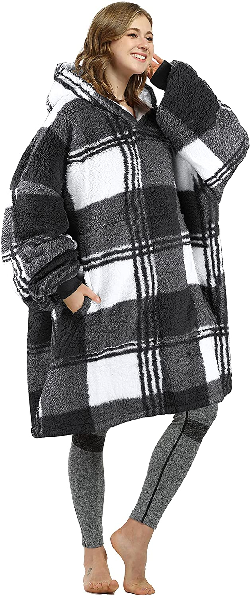 Oversized Wearable Blanket Hoodie Sweatshirt, Comfortable Sherpa Lounging Pullover for Adults