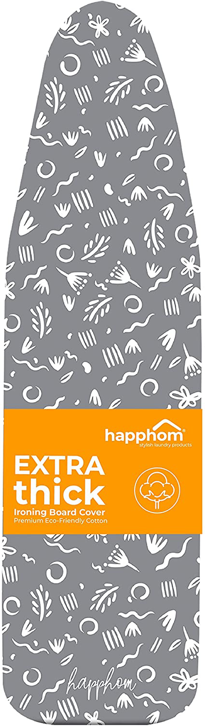 happhom Ironing Board Cover and Pad Extra Thick Heavy Duty Padded, Silver Coated Ironing Board Cover, Non Stick Scorch and Stain Resistant Standard Size 15x54 inch with Elasticized Edges (Soft Grey)