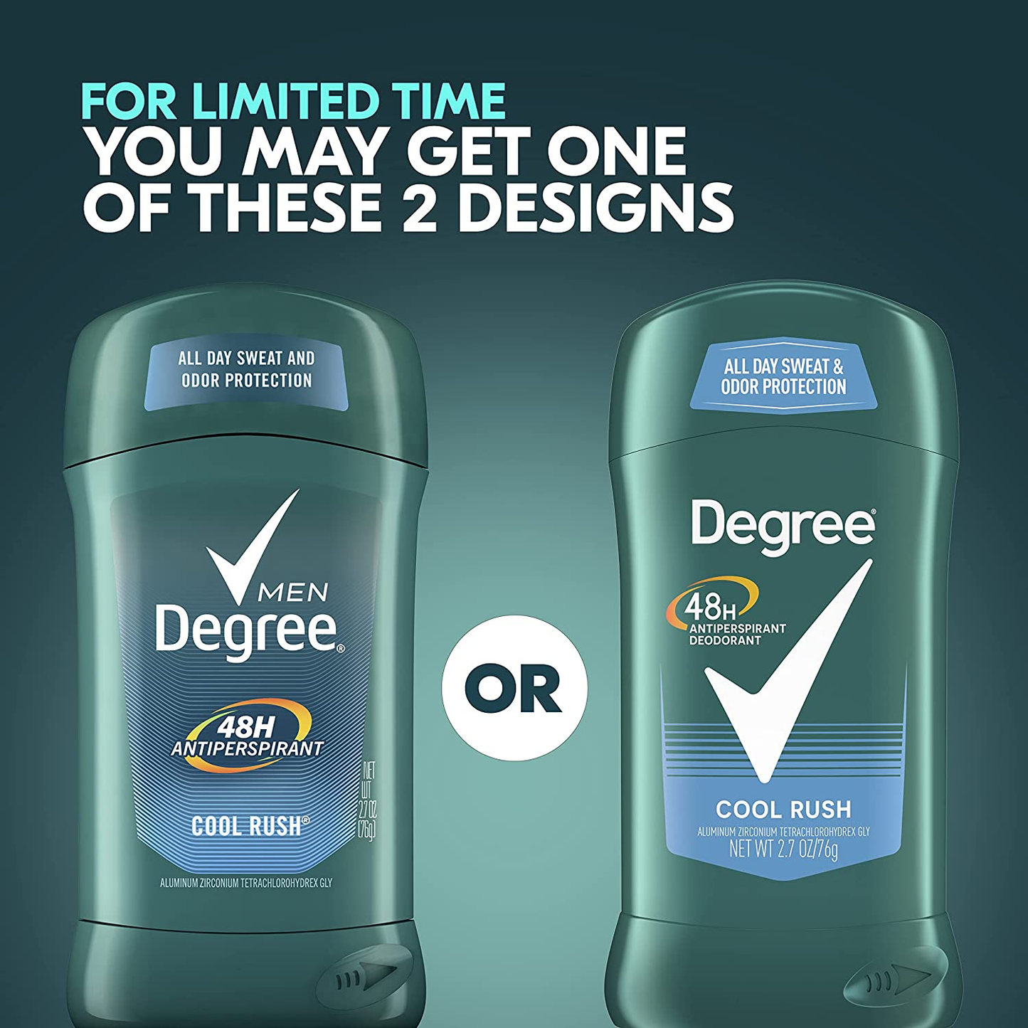 Degree Men Antiperspirant Deodorant 48-Hour Odor Protection Cool Rush Mens Deodorant Stick 2.7 Oz, Pack of 6