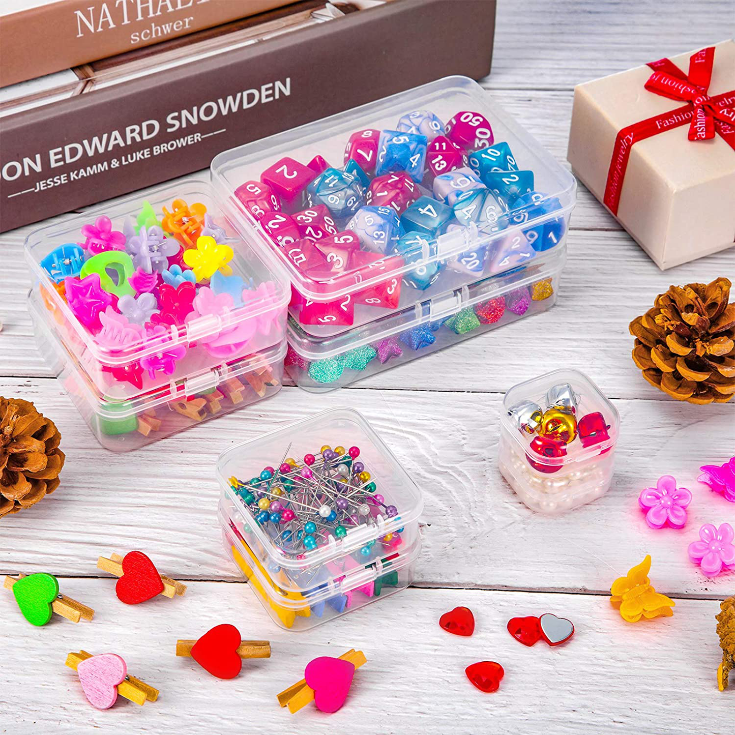 24 Packs Small Clear Plastic Beads Storage Containers Box with Hinged Lid for Storage of Small Items, Crafts, Jewelry, Hardware