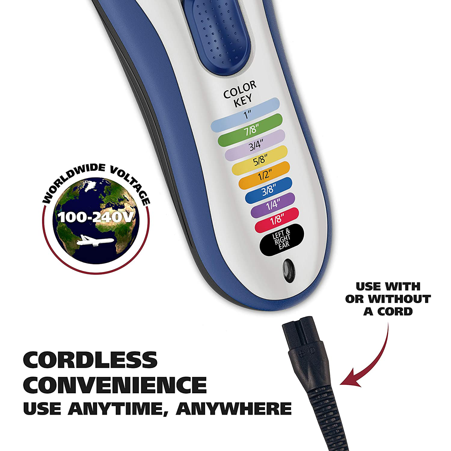 Wahl Color Pro Cordless Rechargeable Hair Clipper & Trimmer - Easy Color-Coded Guide Combs - for Men, Women & Children - Model 9649