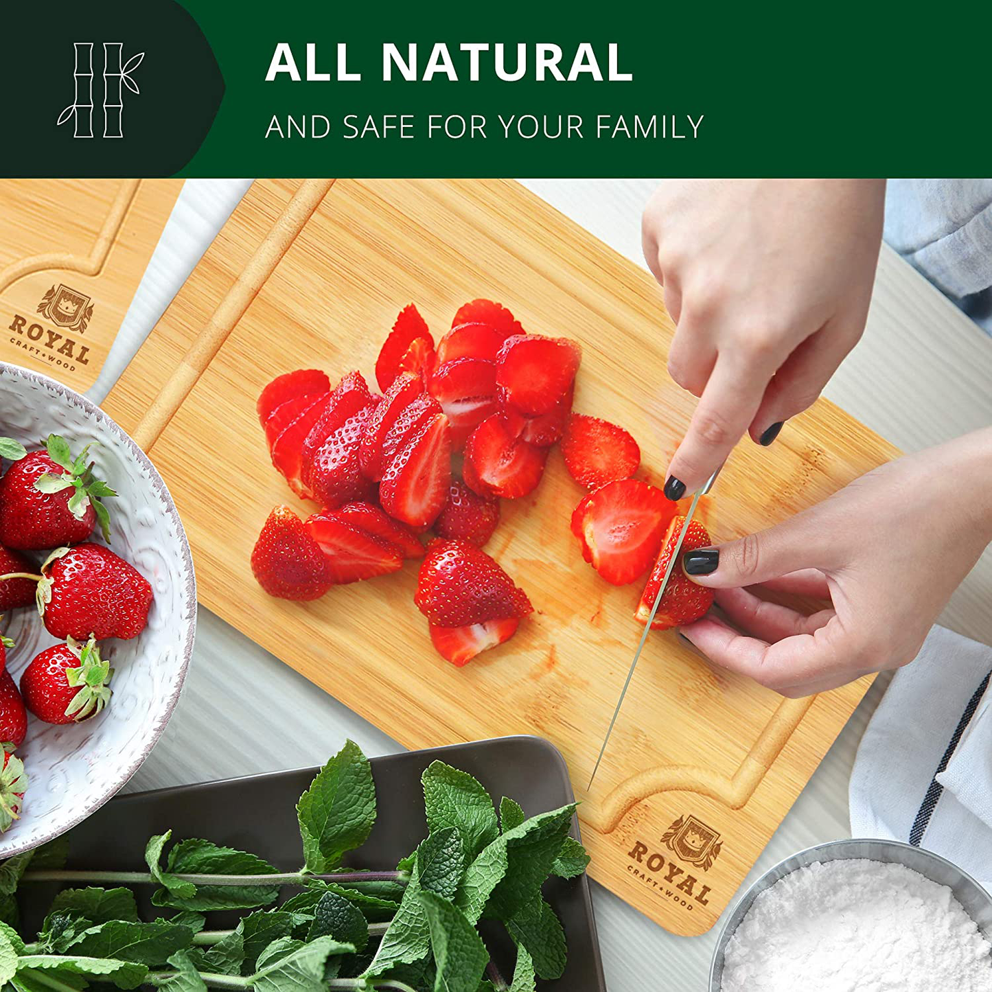 Extra Large Organic Bamboo Cutting Board with Juice Groove - Kitchen Chopping Board for Meat (Butcher Block) Cheese and Vegetables (XL 18 x 12")