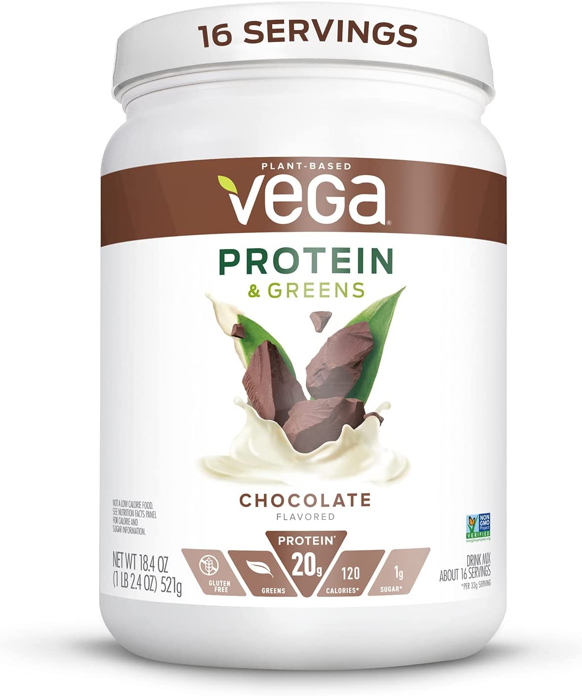 Vega Protein and Greens, Chocolate, Vegan Protein Powder, 20G Plant Based Protein, Low Carb, Keto, Dairy Free, Gluten Free, Non GMO, Pea Protein for Women and Men, 1.2 Pounds (16 Servings)