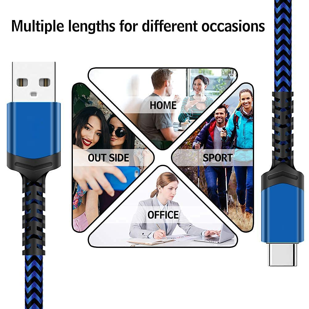 5 Pack USB C Cable (3/3/6/6/10FT) USB-C to USB-A Fast Charging Aluminum Housing