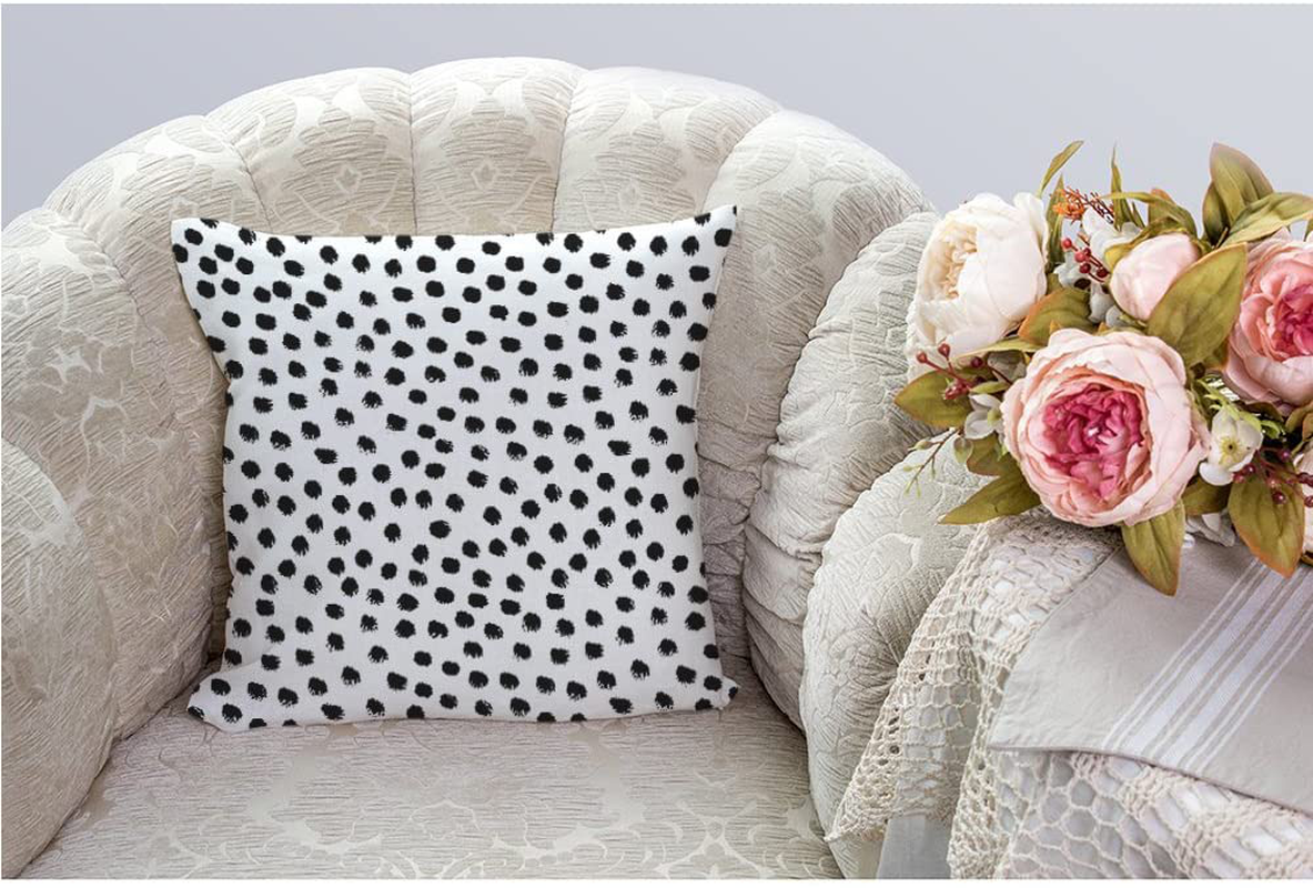 HGOD DESIGNS Polka Dots Decorative Throw Pillow Cover Case,Brush Strokes Dots Cotton Linen Outdoor Pillow Cases Square Standard Cushion Covers for Sofa Couch Bed Car 18X18 Inch Black