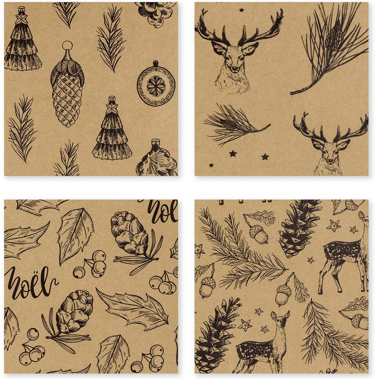 RUSPEPA Christmas Wrapping Paper - Christmas Elements Print Paper - 4 Roll-30Inch X 10Feet per Roll