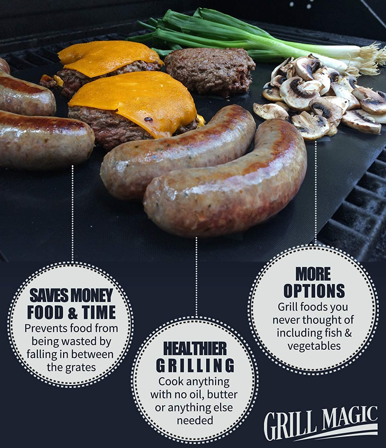 Grill Mats for Outdoor Grill, Dailyart Grill Mats Non Stick Set of 5 BBQ Grill Mat Baking Mats Teflon BBQ Accessories Grill Tools Reusable,Works on Gas, Charcoal, Electric Grill 15.75 X 13-Inch, Black