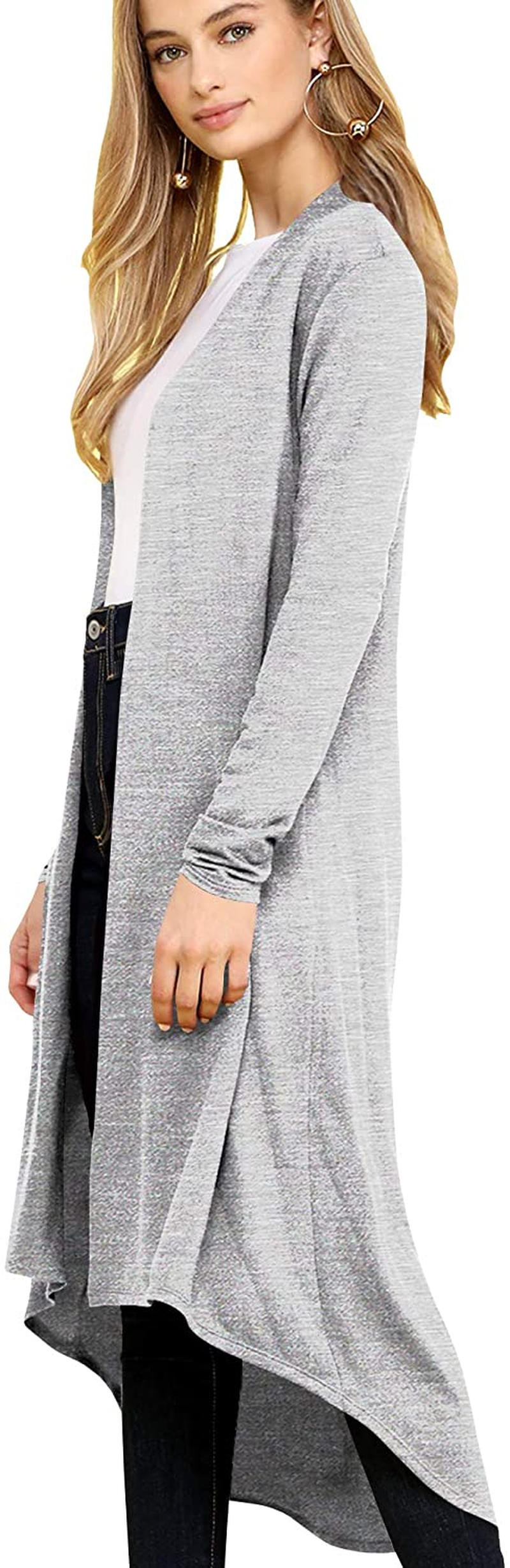 Lock and Love Women'S Casual Long Open Front Drape Lightweight Duster High Low Hem Maxi Long Sleeve Cardigan