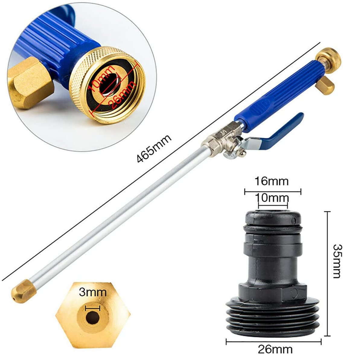 Uptuoli High Pressure Hydro Jet Wand, Extendable Garden Sprayer 2 in 1 Power Washer Attachment Water Hose Nozzle Car Washer Glass Cleaning Tool Window Water Cleaner