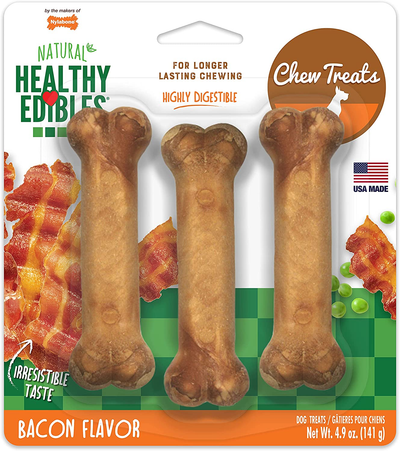 Nylabone Healthy Edibles All-Natural Long Lasting Bacon Flavor Chew Treats 3 Count Bacon Small/Regular