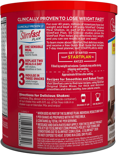 Slimfast Meal Replacement Powder, Original Creamy Milk Chocolate, Weight Loss Shake Mix, 10G of Protein, 14 Servings (Pack of 3)