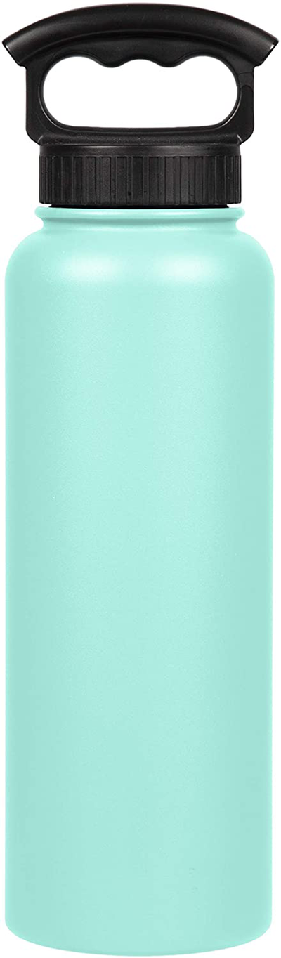 FIFTY/FIFTY Double Wall Vacuum Insulated Water Bottle, Stainless Steel, Wide Mouth with Three Finger Cap