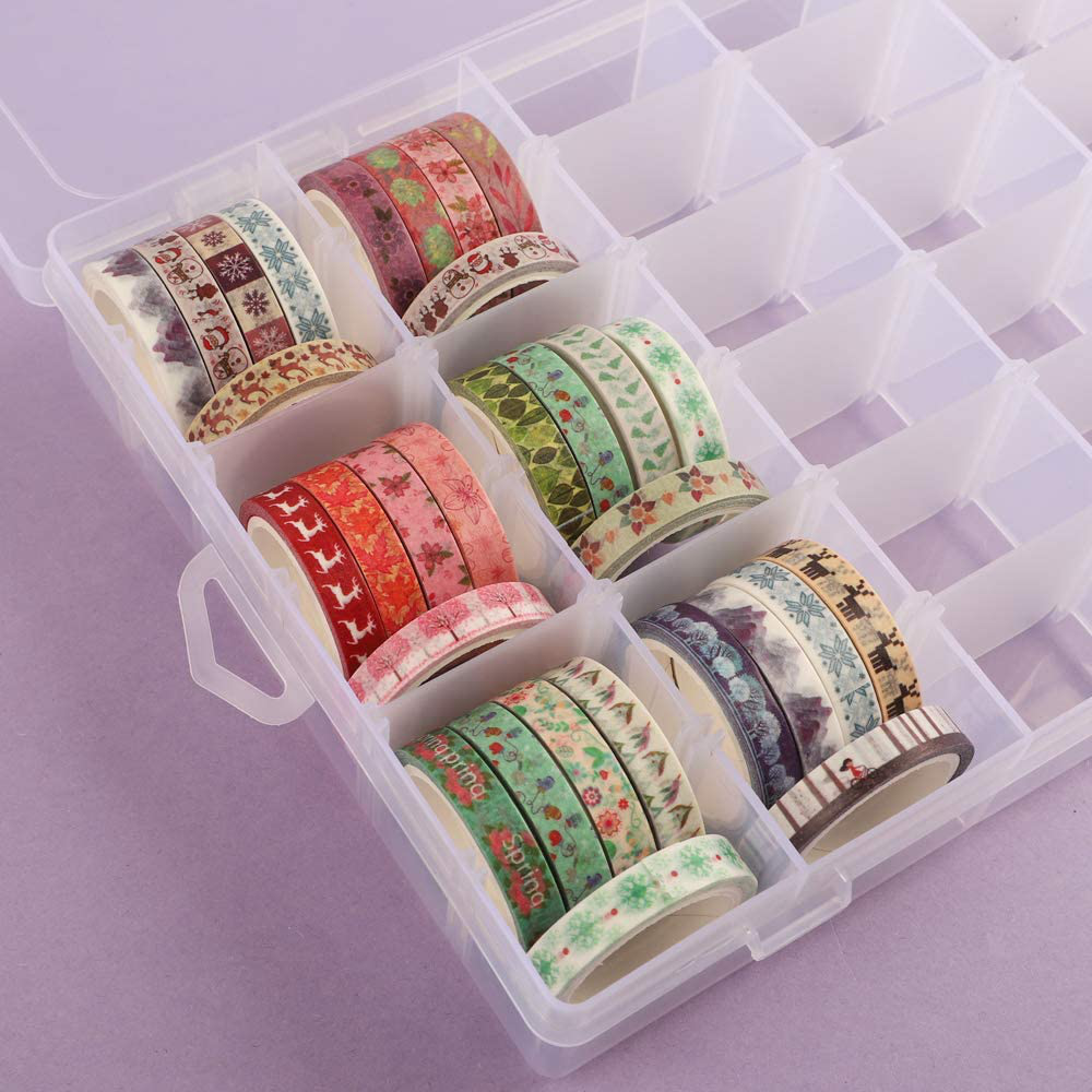 Outuxed 2pack 36 Grids Clear Plastic Organizer Box Storage Container Jewelry Box with Adjustable Dividers for Beads Art DIY Crafts Jewelry Fishing Tackles with 5 Sheets Label Stickers