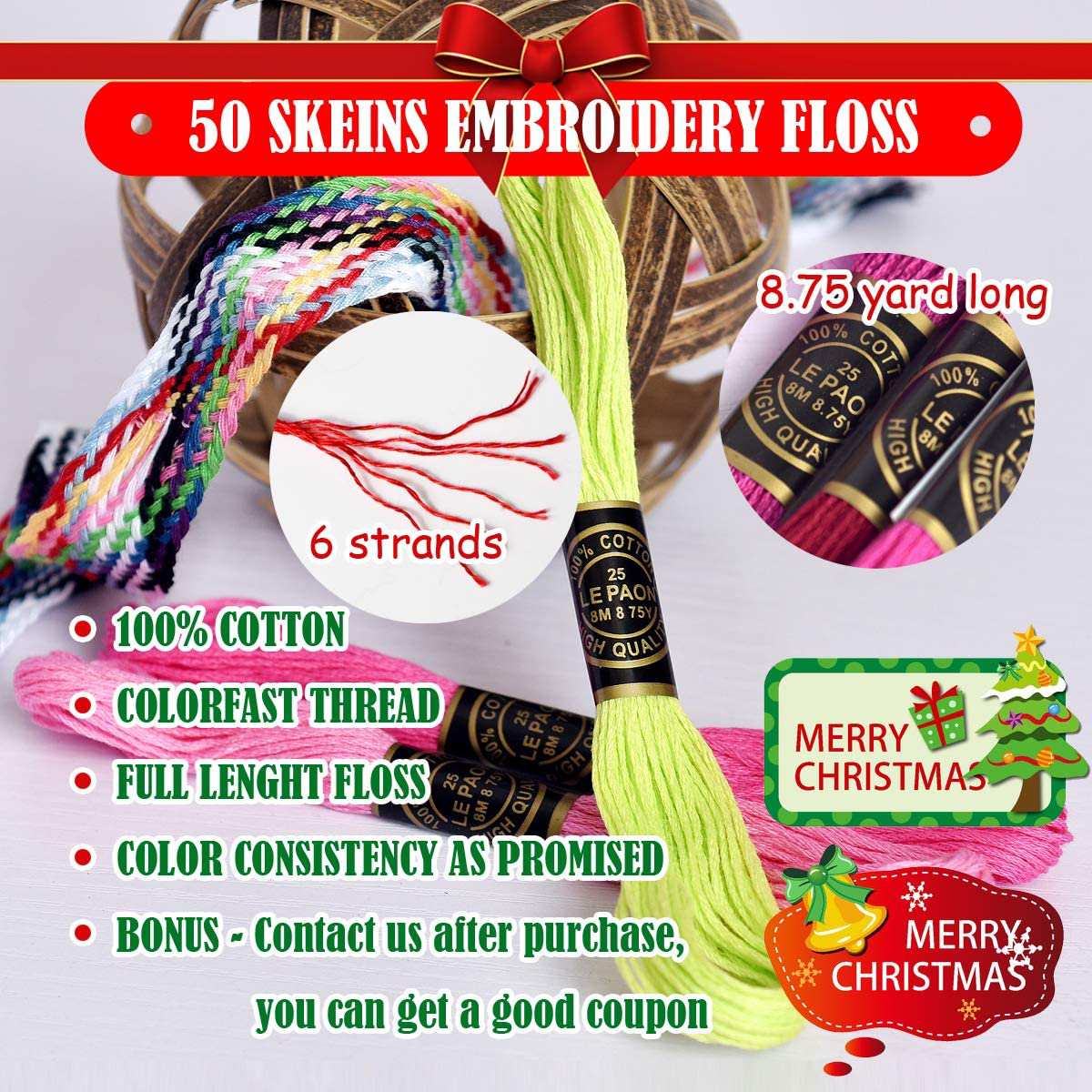 Embroidery Floss Rainbow Color 50 Skeins Per Pack Cross Stitch Threads Friendship Bracelets Floss Crafts Floss