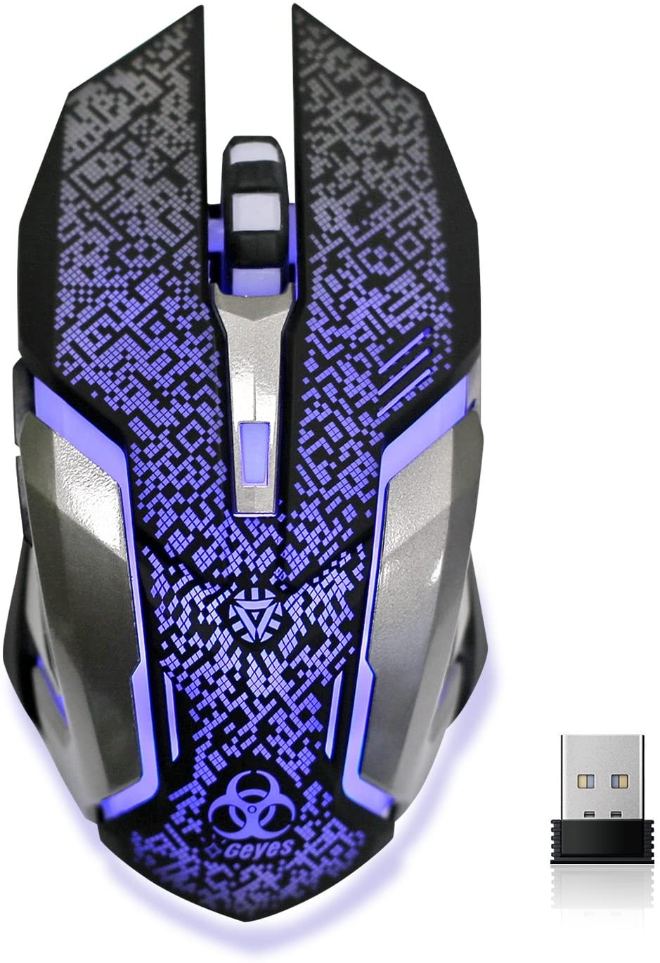 Wireless Gaming Mouse, C8 Wireless Rechargeable Mouse with Colorful LED Lights and 2400/1600/1000 DPI for Laptop and Computer (C9 Silver)……