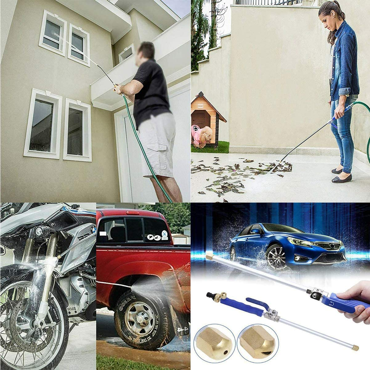 Uptuoli High Pressure Hydro Jet Wand, Extendable Garden Sprayer 2 in 1 Power Washer Attachment Water Hose Nozzle Car Washer Glass Cleaning Tool Window Water Cleaner