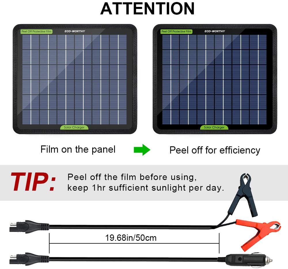 Solar Trickle Charger for 12V Batteries Portable Power Solar Panel Battery Charger Maintainer for Car Boat Marine Motorcycles Truck