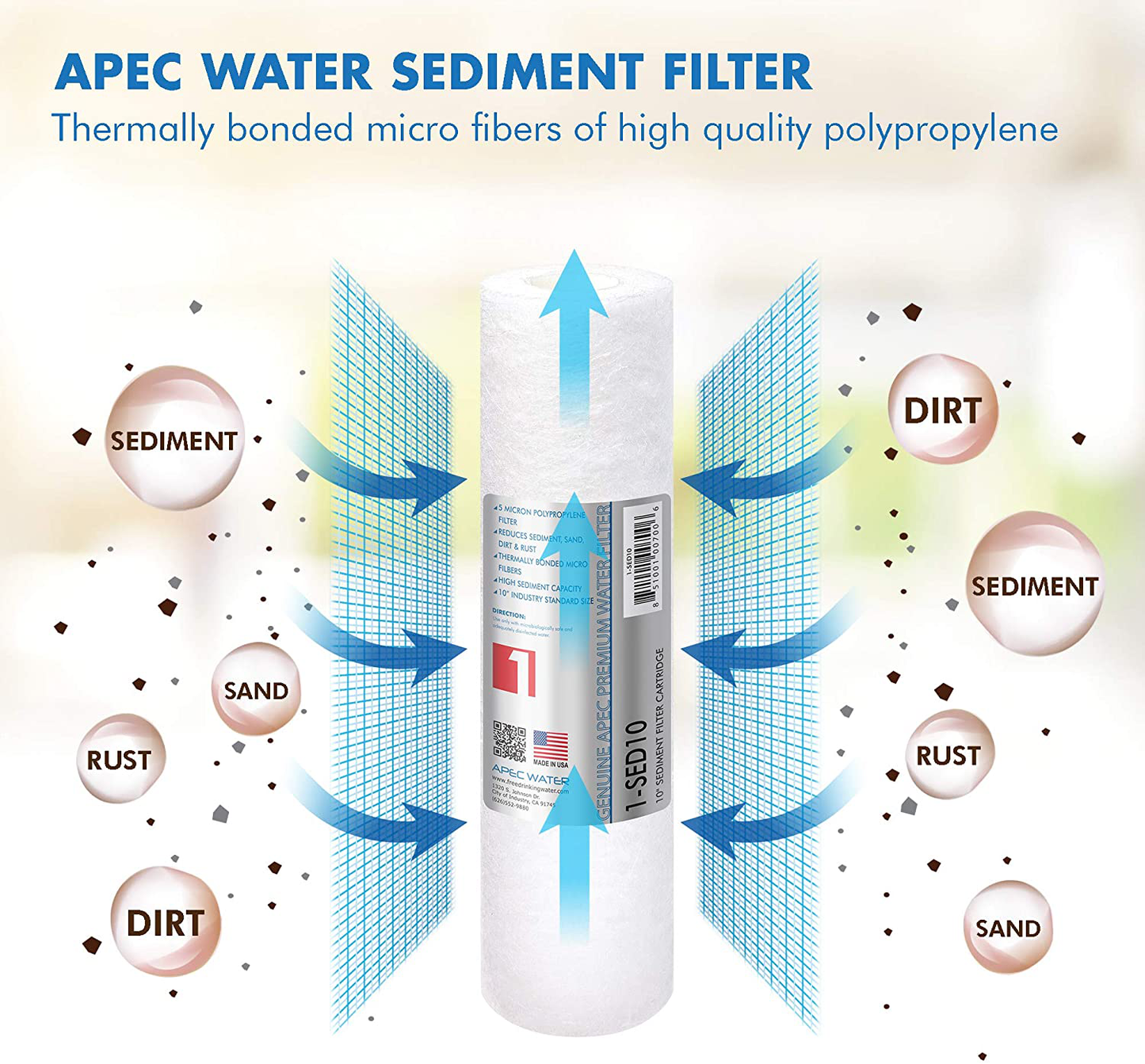 APEC Water Systems Filter-Set US Made Double Capacity Replacement Stage 1-3 for Reverse Osmosis System, White & DE 10" Inline Carbon Filter with ¼” Quick Connect For Reverse Osmosis Filter System