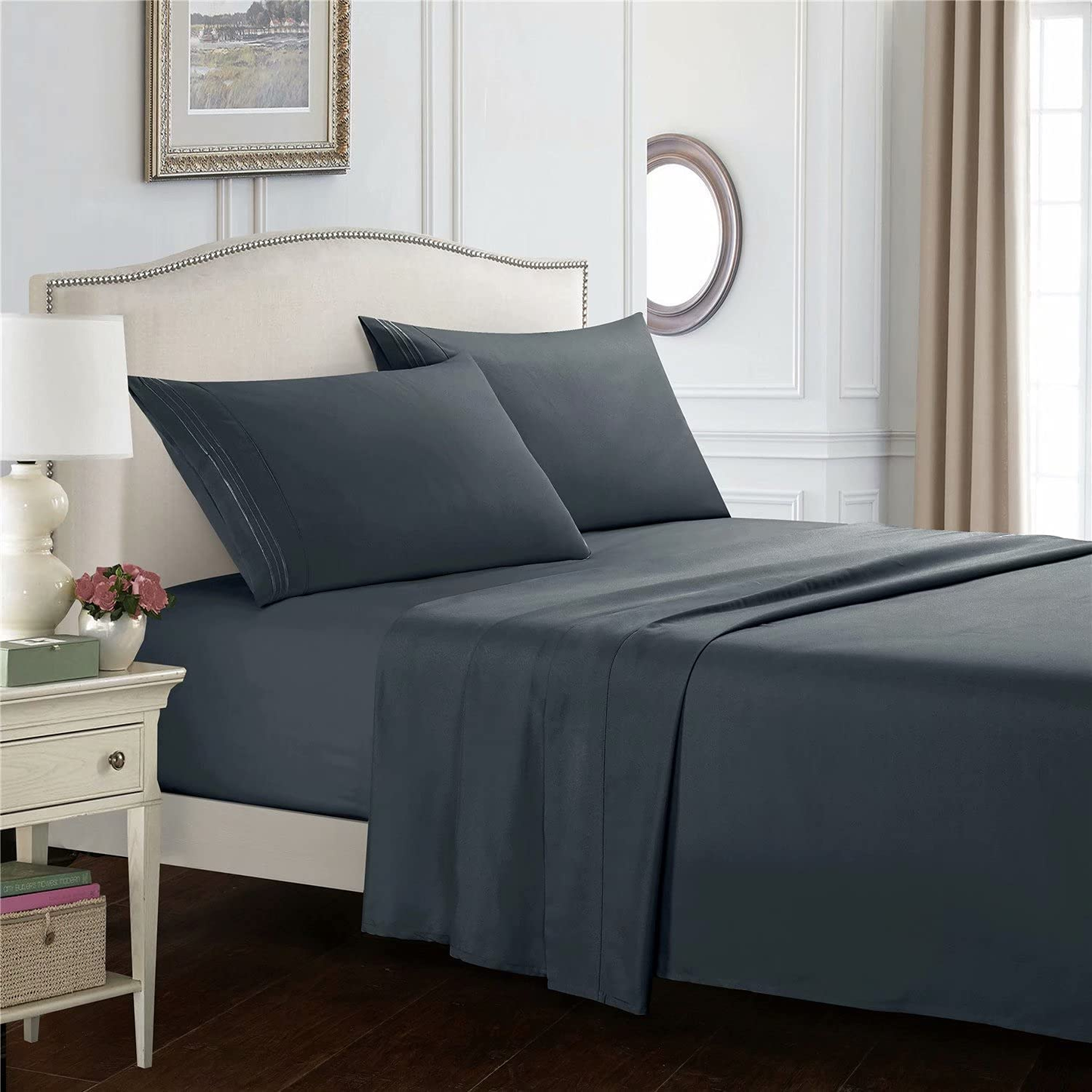 Bed Sheet Set 4 Piece Extra Soft Luxury Brushed Microfiber 1800 Thread Count with Deep Pockets